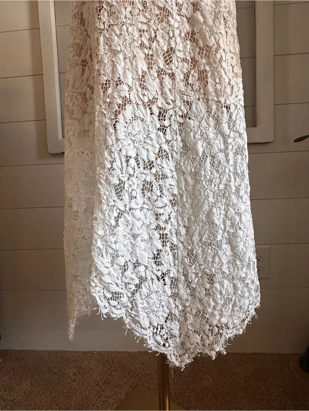Lulu’s White Lace Slip Dress with Handkerchief Hem